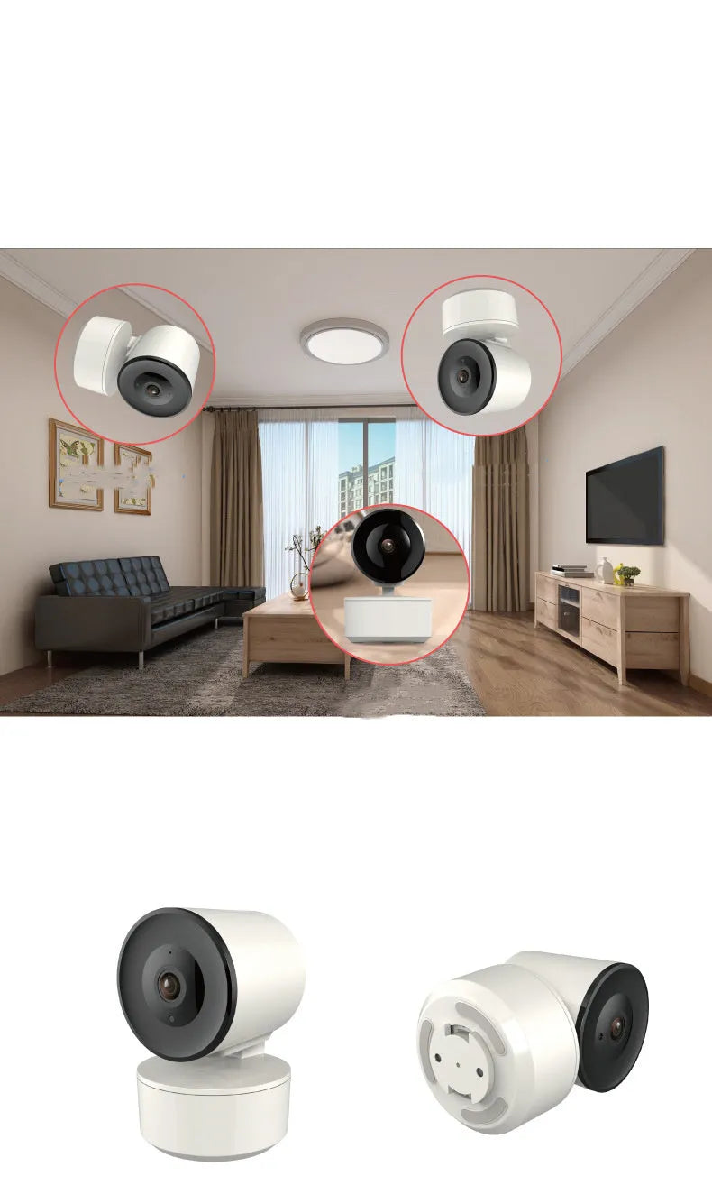 White indoor Wi-Fi security camera with 1080P lens on a stand