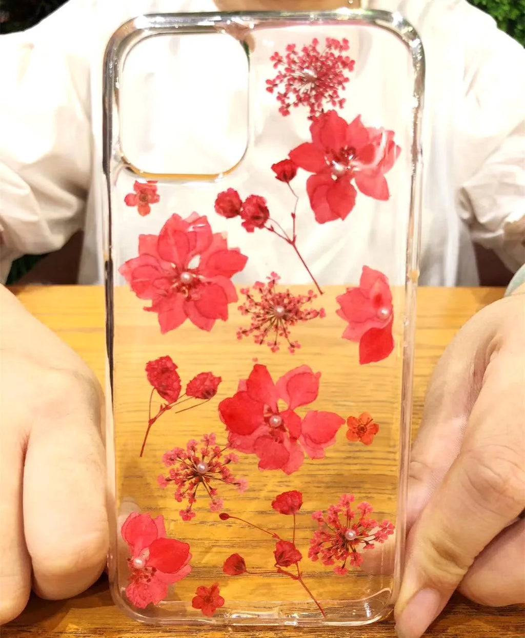Epoxy real flower phone case with graffiti design for iPhone, TPU back cover