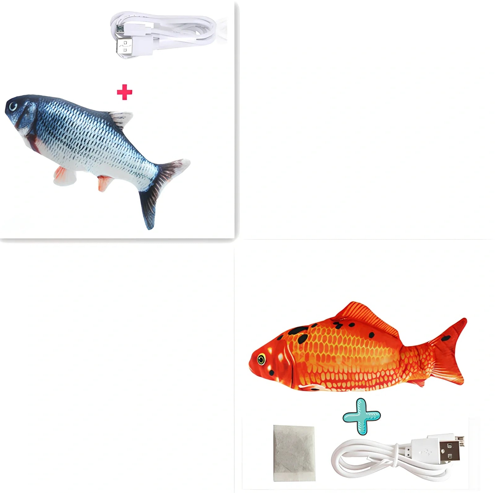 Electric flopping fish cat toy in clownfish design, 30cm long, USB rechargeable with touch sensor for play activation