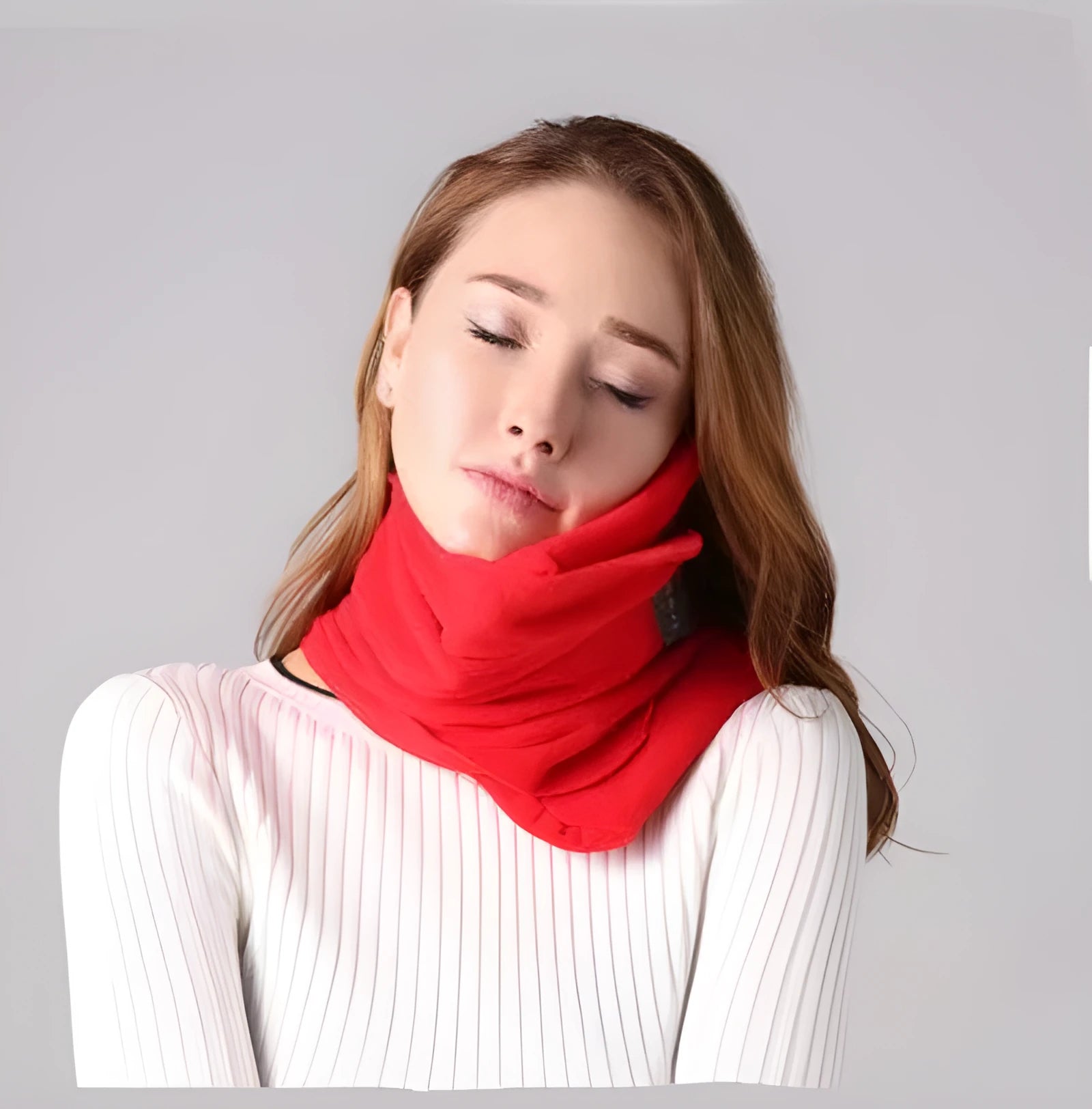 U-shaped neck support travel pillow scarf in grey with convex design and cotton filling