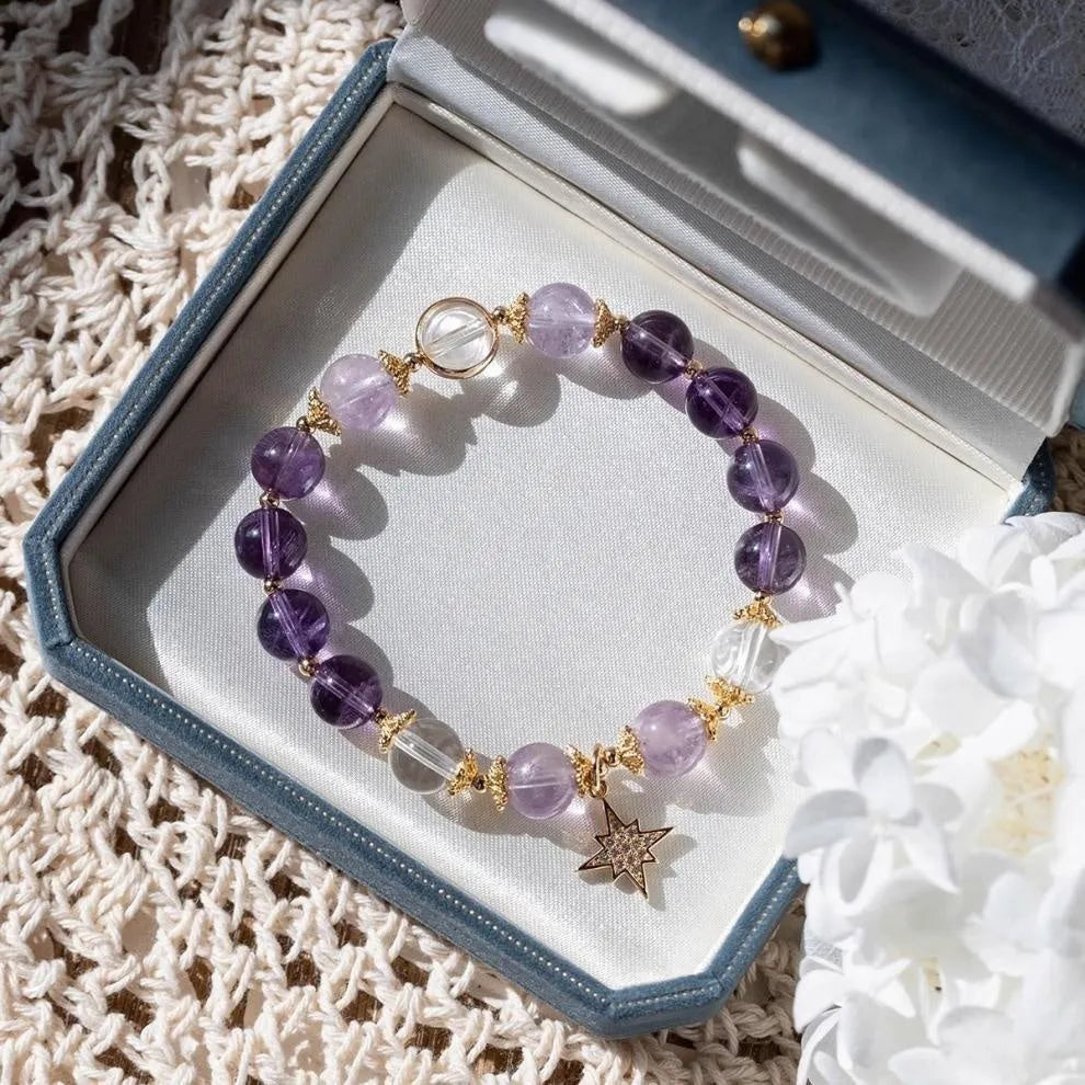 Purple eight Awn star crystal bracelet with zodiac animal modelling and gift box packaging