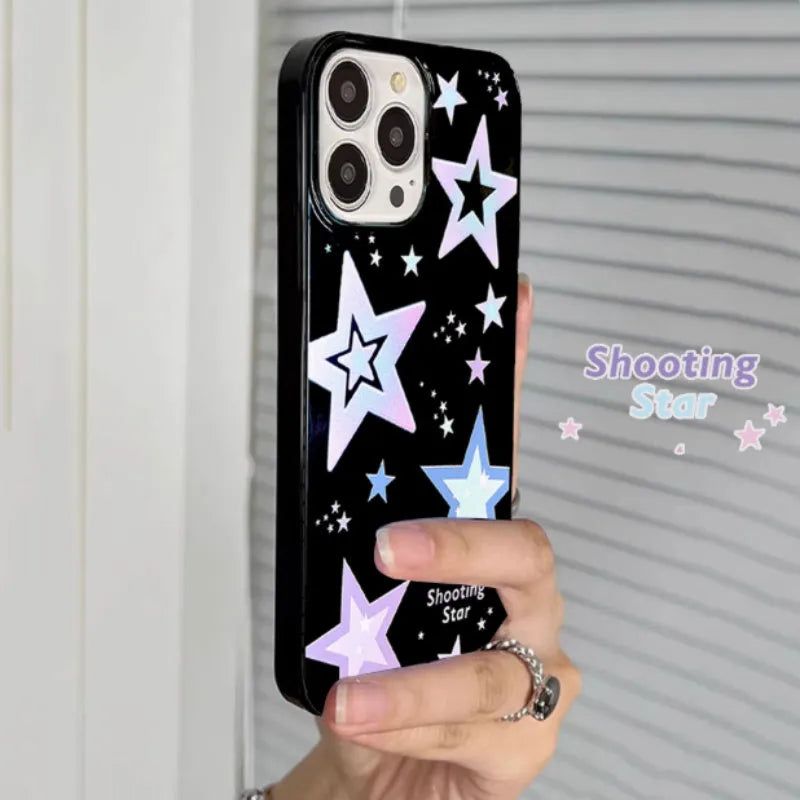 Creative Niche black TPU phone case with purple star graphic for iPhone anti-fall protection