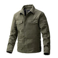 Man wearing a brown quilted polo collar jacket with a wool lining