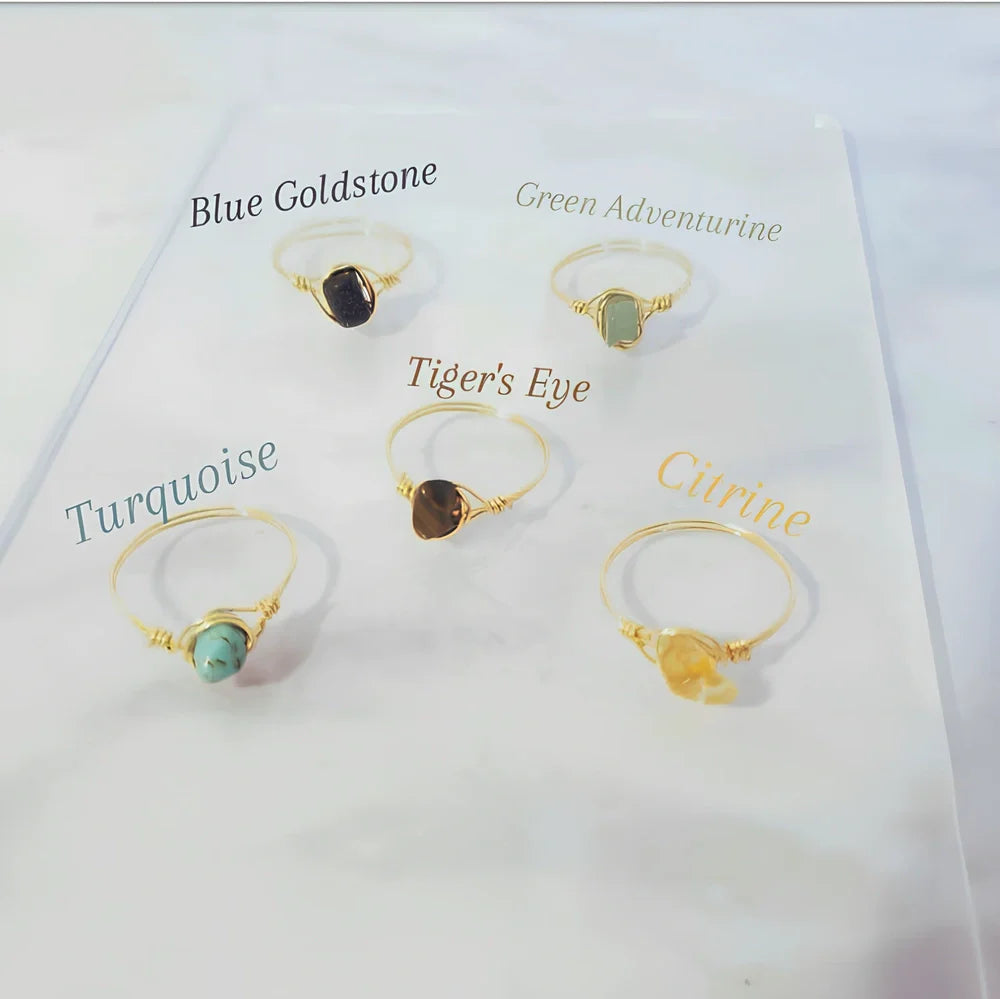 Special shaped copper wire braided ring with genuine agate stone in rose gold, gold, or silver plating