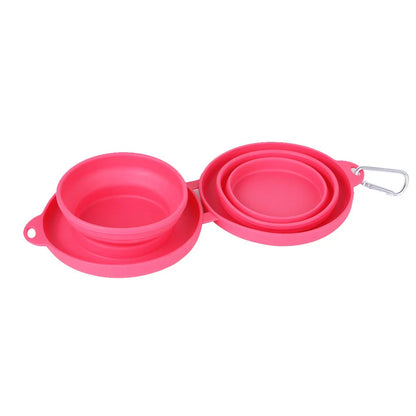 Collapsible double pet bowl with no-spill mat, perfect for travel