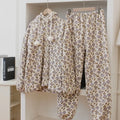 Lace jacquard sweet coral fleece hooded pyjama set for women in winter – long sleeves and trousers