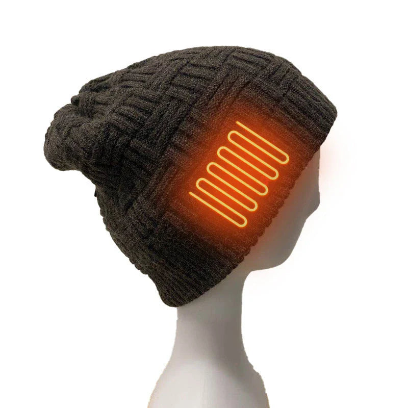 Cozy electric fleece hat with adjustable heating for outdoor activities like hiking, fishing, and climbing