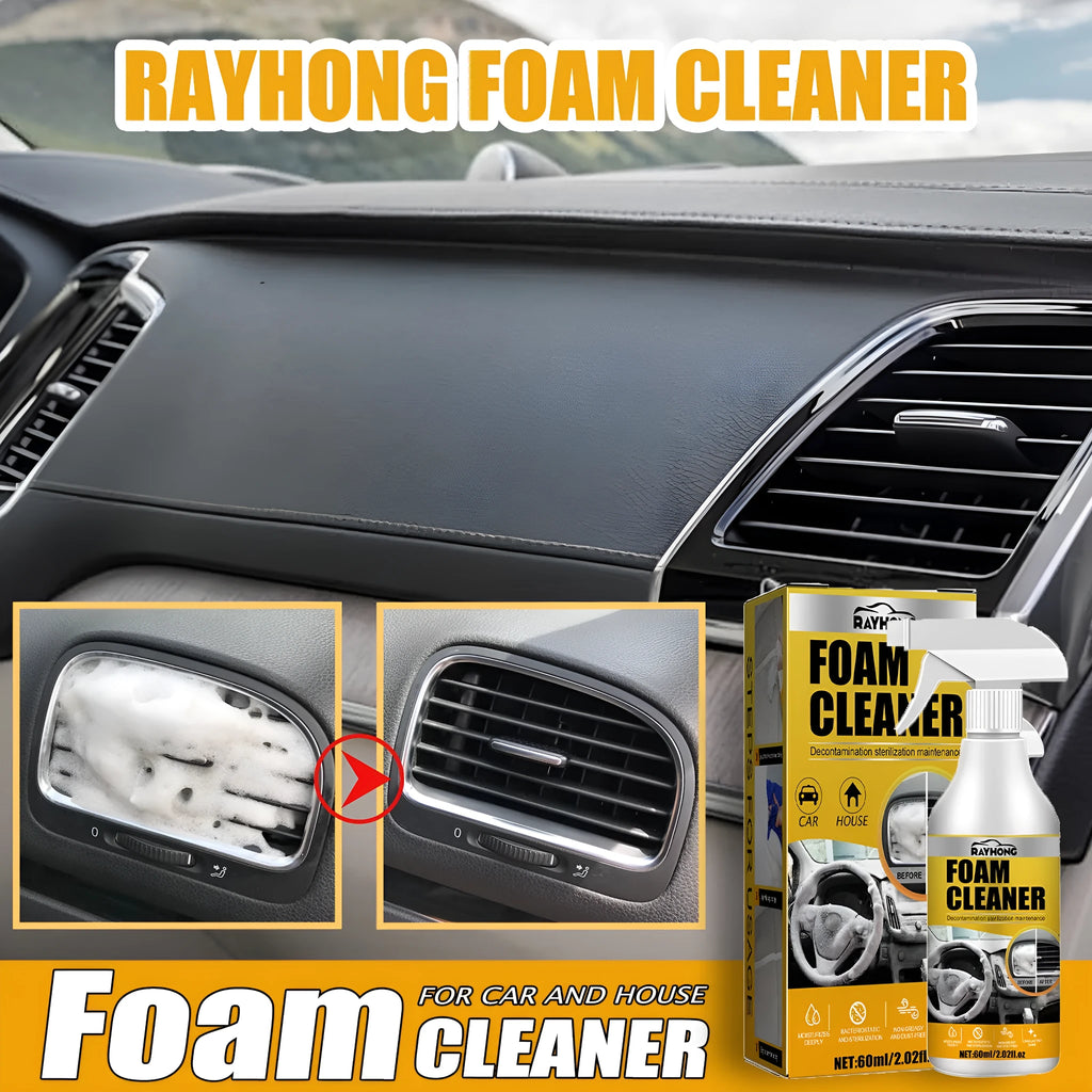 Car interior foamed cleaner bottle and applicator sponge for wash-free stain removal