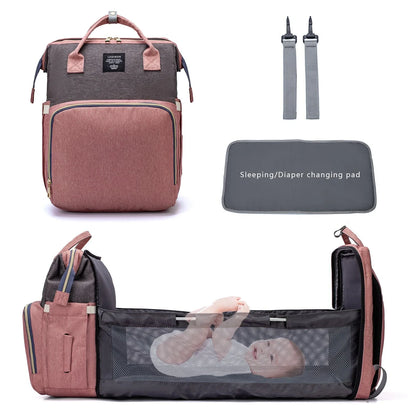 A stylish and practical mummy backpack with features like an insulated bottle compartment, USB charging port, and water-resistant construction.