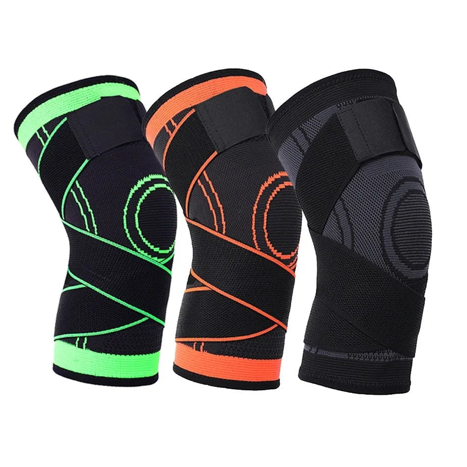 Single non-slip fitness knee pad in nylon cloth, shown in one of six colours with weight sizing codes S to 3XL.