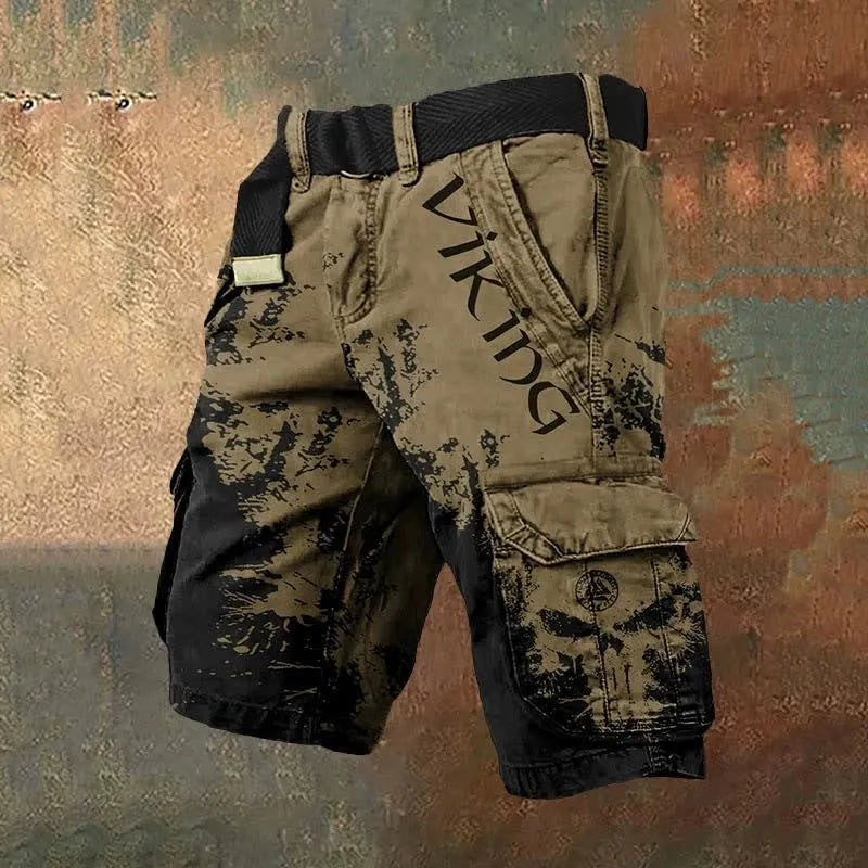 Men's black shorts with 3D graphic print and a front zipper closure.