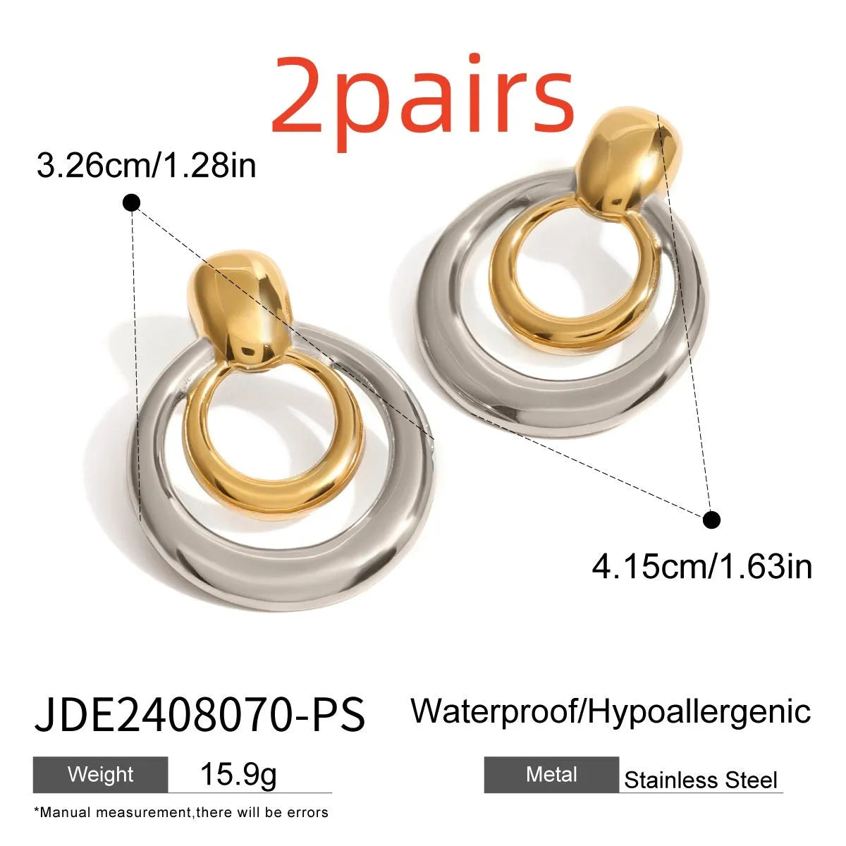 Round double layer hollow stud earrings with geometric design in electroplated 18K gold finish