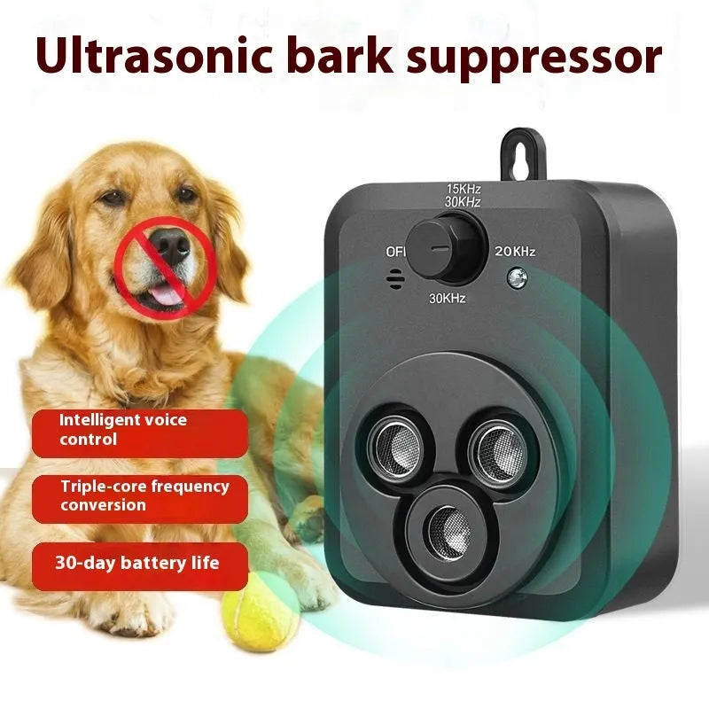 Black plastic ultrasonic bark stopper for outdoor use with charging cable