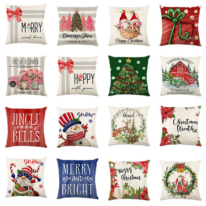 Cozy Christmas pillow covers with whimsical snowflake designs in various colors to decorate your home for the holidays.