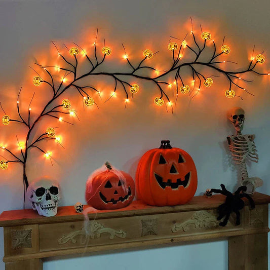 Premium Halloween LED Willow Vine Lights with Cute Bat and Pumpkin Accents for Indoor and Outdoor Decoration