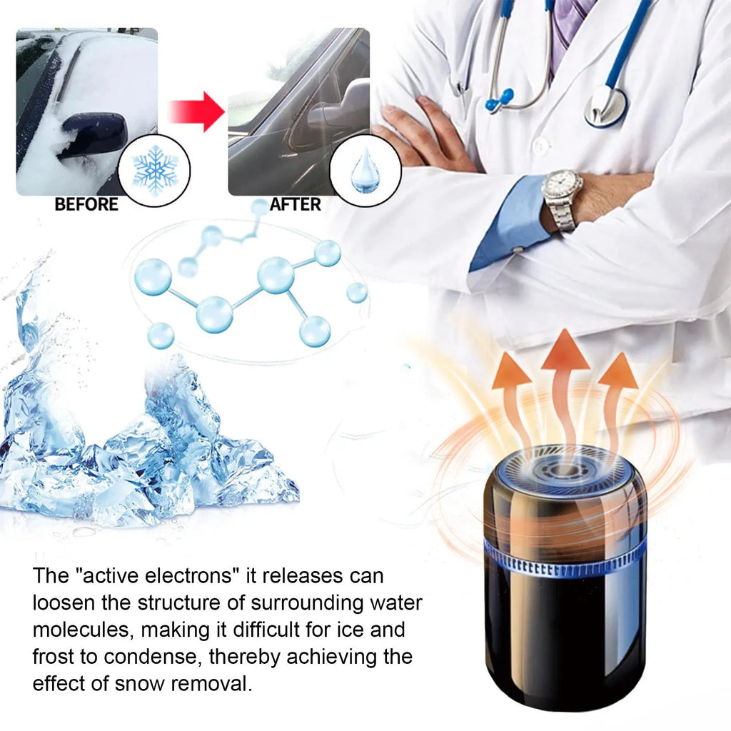 Compact portable electric car windscreen de-icing tool on a stable surface.
