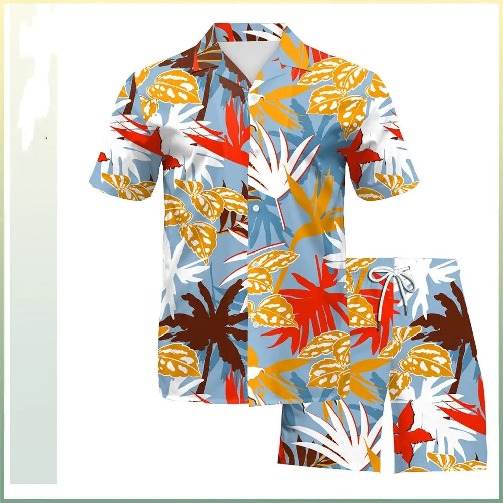 Men's beach digital printed shorts shirt inner mesh suit in polyester cotton blend, colour B267-1018