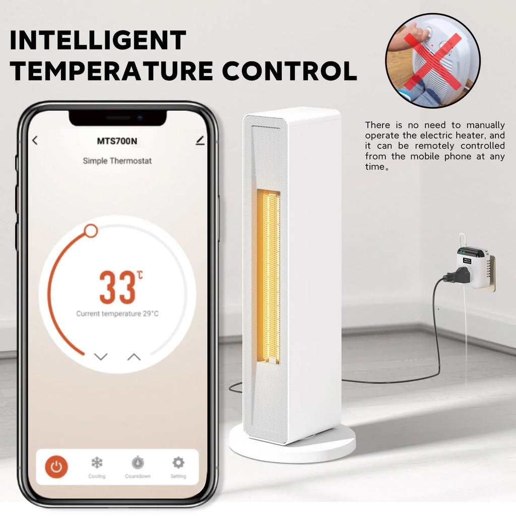 White smart socket with European plug outlets and thermostatic remote control