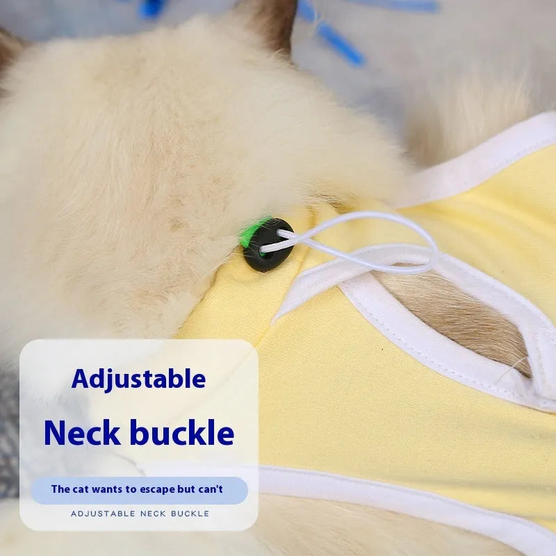 Blue cotton pet sterilization suit with adjustable scarf for dogs and cats
