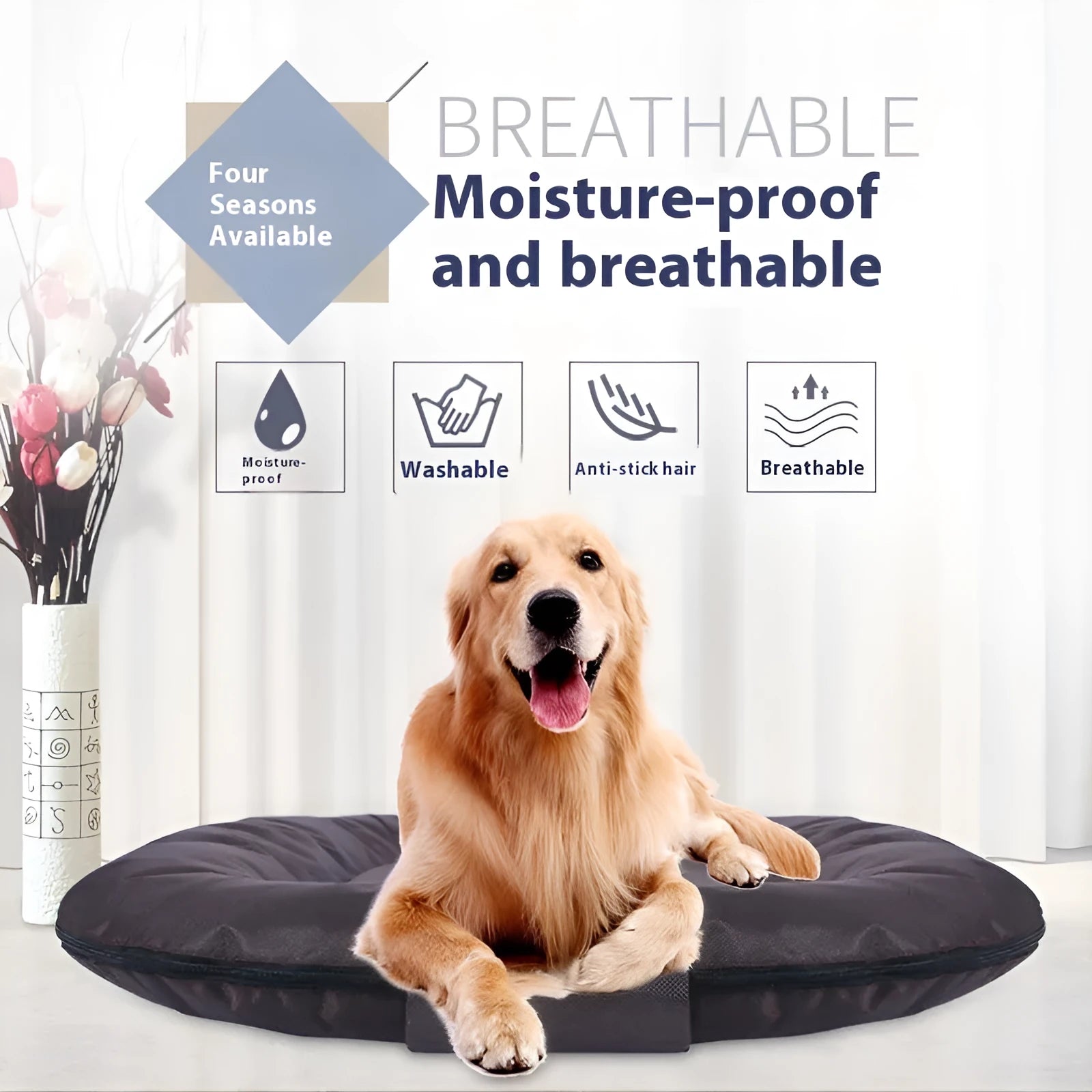 Removable washable Oxford cloth pet mattress for dogs in black, shown with dimensions 55cm by 45cm.