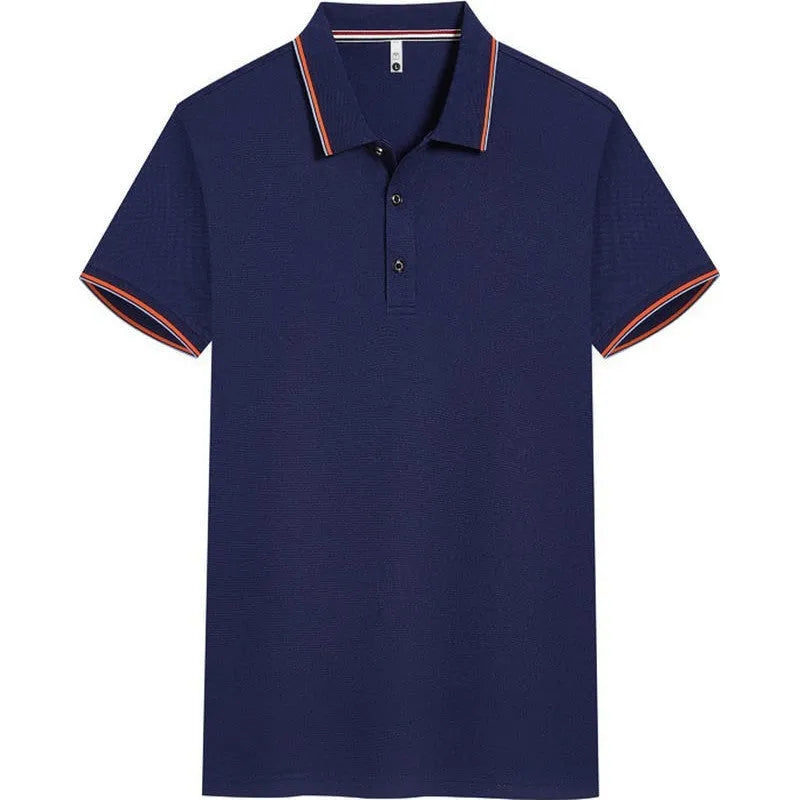 Slim fit cotton blend short sleeved shirt shown in multiple colours including red, navy blue, and white.