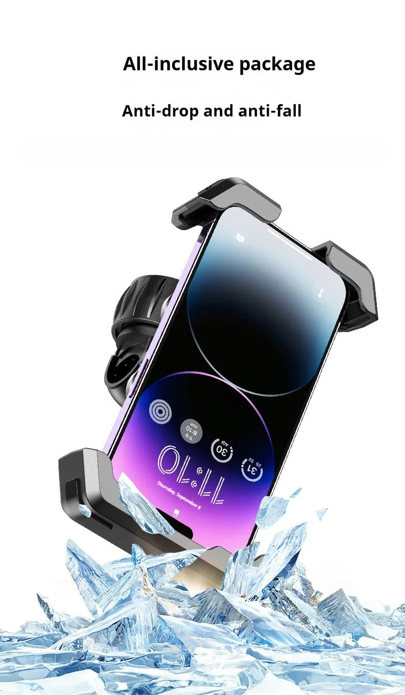 Black ABS cycling phone navigation bracket mounted on bicycle handlebars