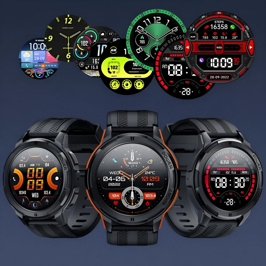 Smart bracelet with 1.43-inch Amoled screen and Bluetooth calling, black and orange options on wrist