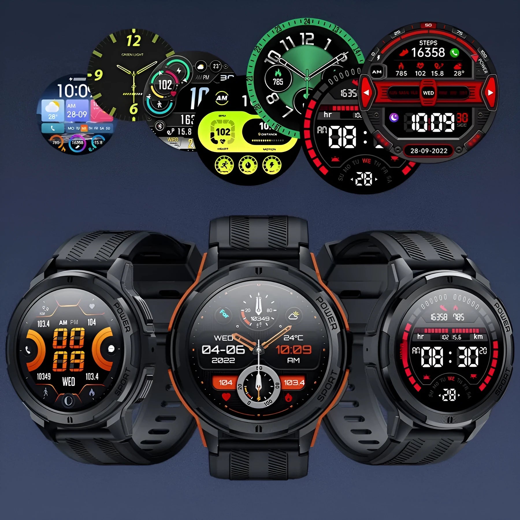 Smart bracelet with 1.43-inch Amoled screen and Bluetooth calling, black and orange options on wrist