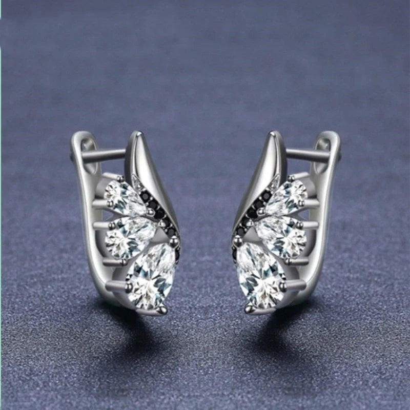 Classic Wings Shape Women's Drop-shaped Zircon Earrings in elegant black