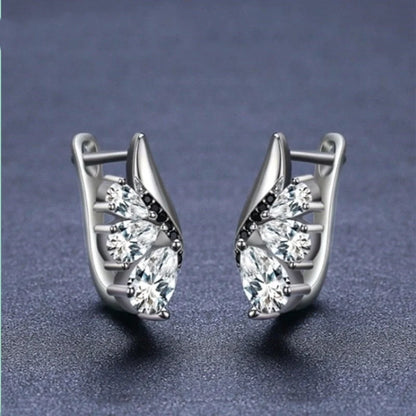 Classic Wings Shape Women's Drop-shaped Zircon Earrings in elegant black