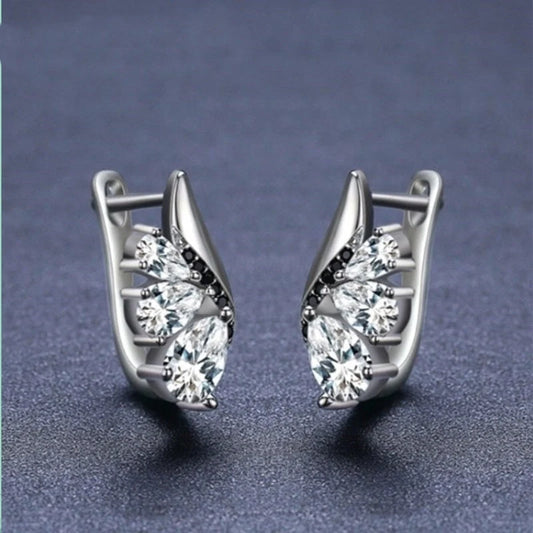 Classic Wings Shape Women's Drop-shaped Zircon Earrings in elegant black