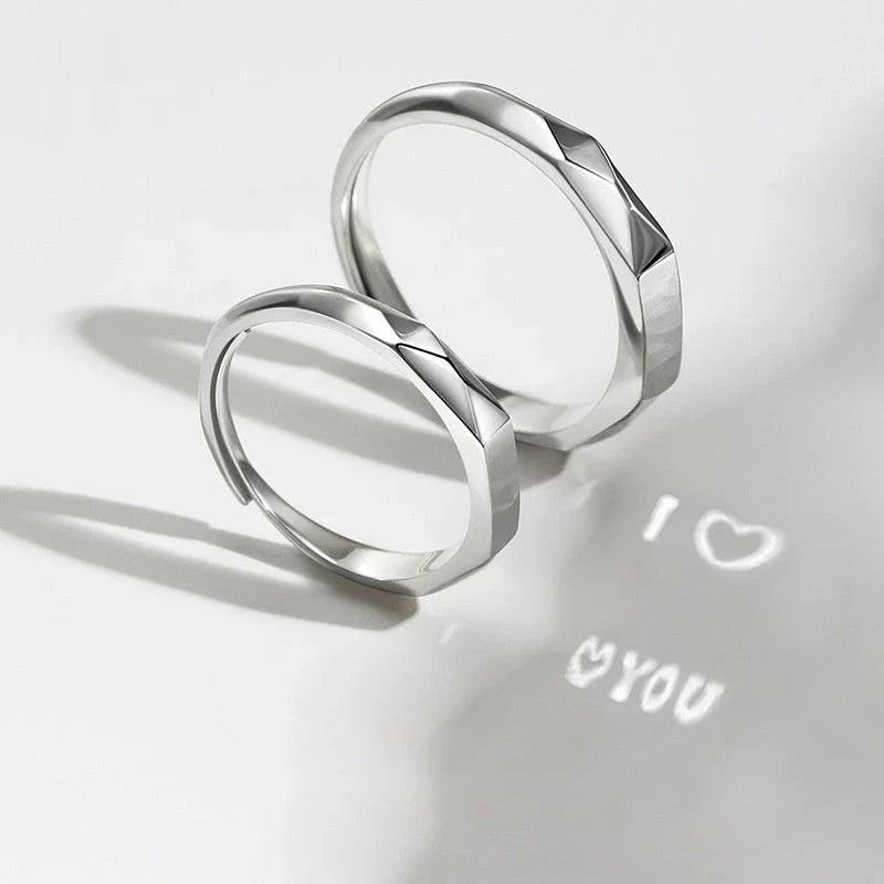 S925 Sterling Silver Love Pattern Rings for couples with adjustable opening