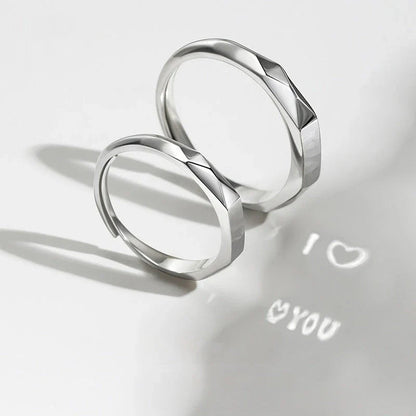 S925 Sterling Silver Love Pattern Rings for couples with adjustable opening