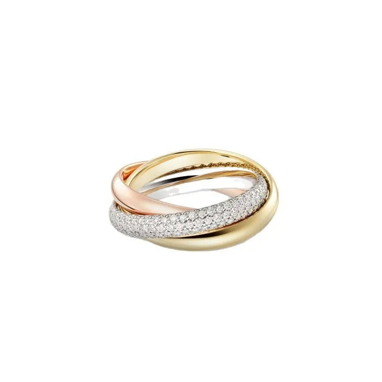 Sterling silver couple ring set showing full diamond, three diamond, and plain band options on a ring tray.