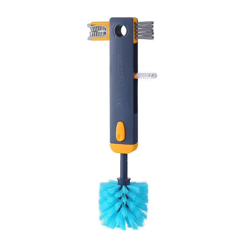 Blue and grey 4-in-1 bottle gap cleaner brush with U-shaped silicone design and stranded wire tools