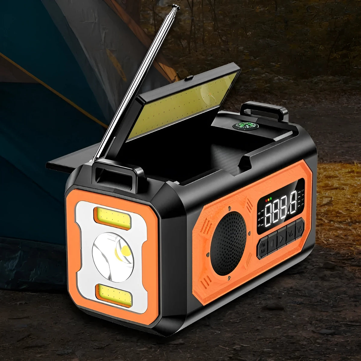 Lighting 12000mAh hand-crank solar emergency charging treasure in Dawn Gray with ABS shell