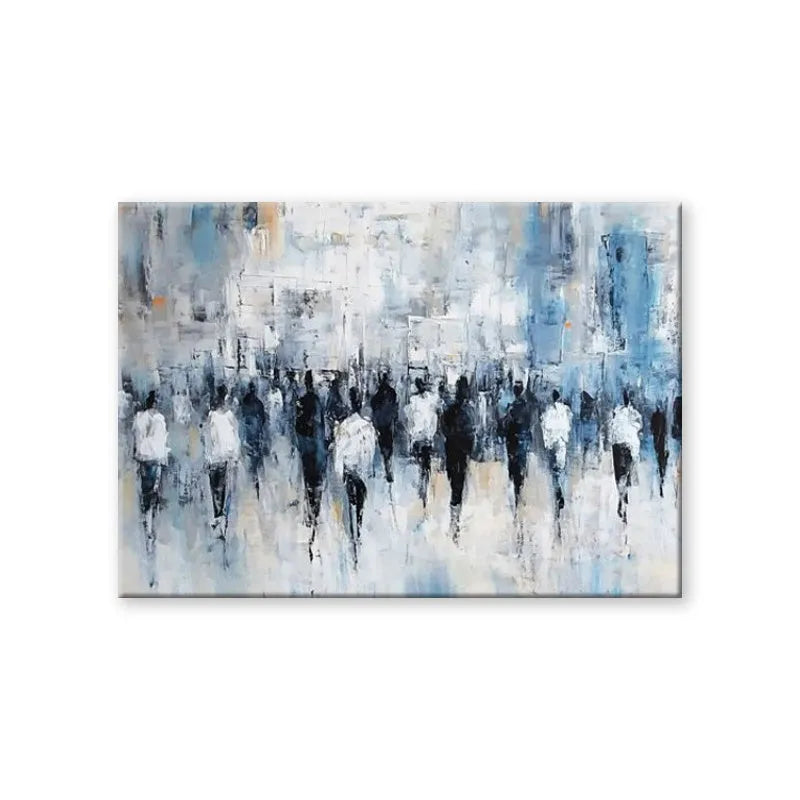 Hand-painted abstract street people oil painting on canvas, horizontal modern design, rolled frameless, multiple sizes available