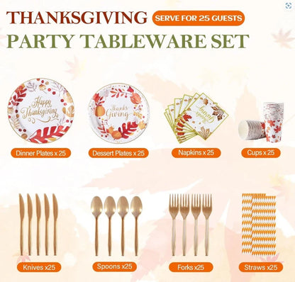 Thanksgiving plates and napkins set with traditional autumn motifs