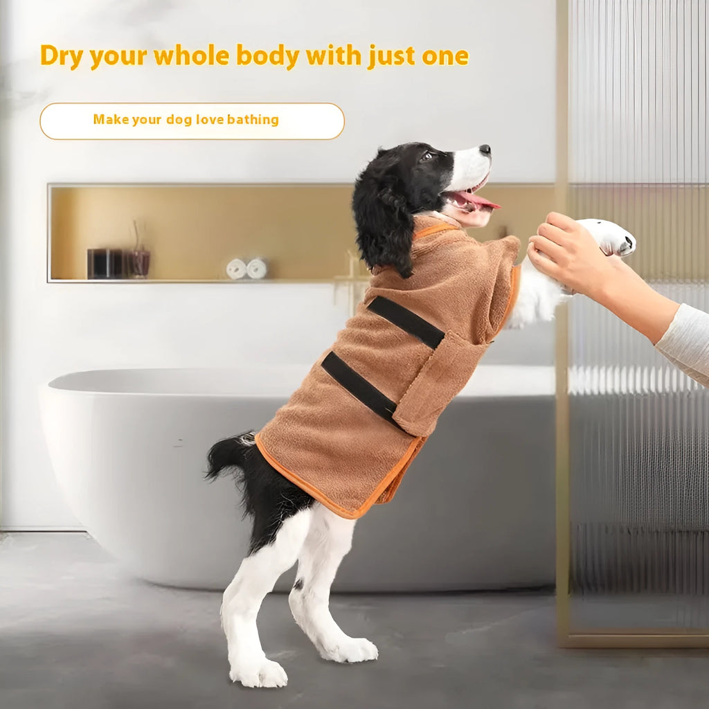 Nylon pet drying robe towel in grey with orange edge design for dogs and cats