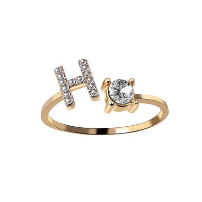 Elegant 26-letter adjustable initial ring in gold, silver, and rose gold finishes