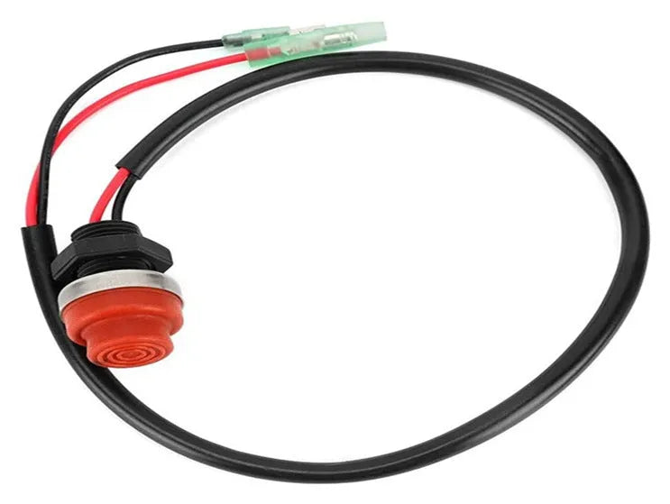 Yamaha outboard motor engine stop kill switch with coiled safety lanyard rope.