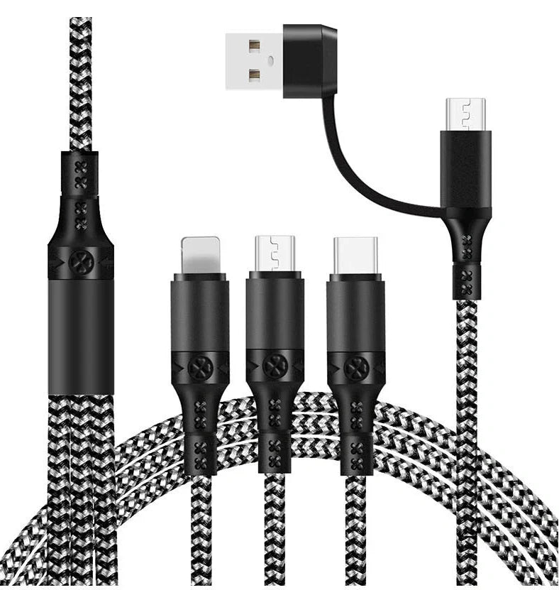 Braided 5-in-1 Fast Charging Data Cable with 3A Maximum Current and 1.2 Metre Length for Type C Mobile Phones, Tablets and Notebooks