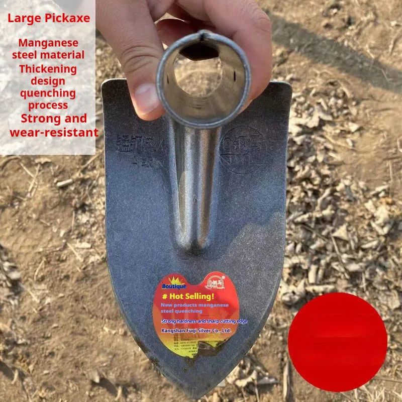 Agricultural steel horse pointed hoe tool with a flat hoe design and stainless steel construction.