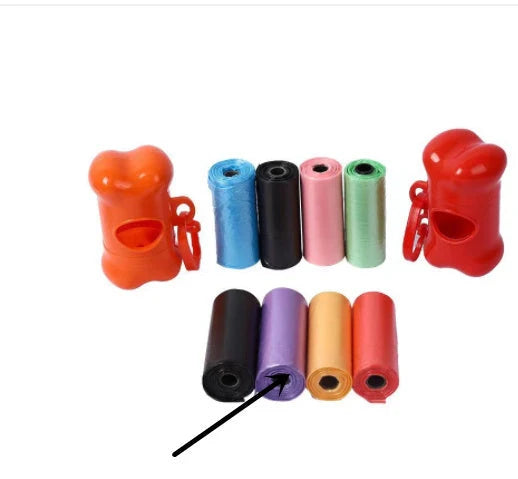 Six colourful dog poop bags for hygienic waste cleanup, size 22.5 * 30 cm