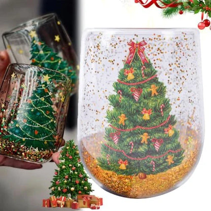 Christmas Tree Tumbler with flowing sequins and heat-resistant borosilicate glass
