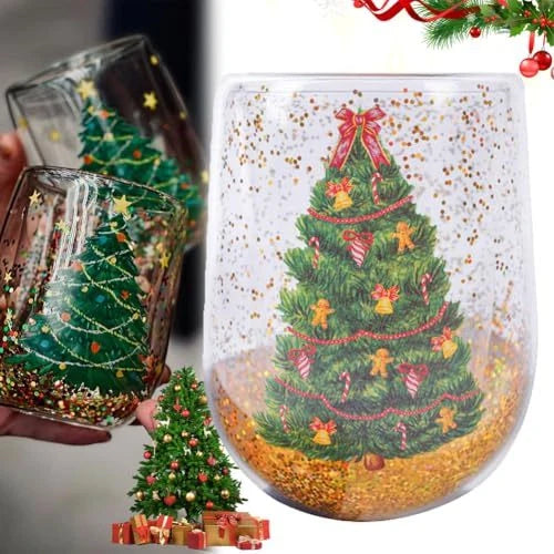 Christmas Tree Tumbler with flowing sequins and heat-resistant borosilicate glass