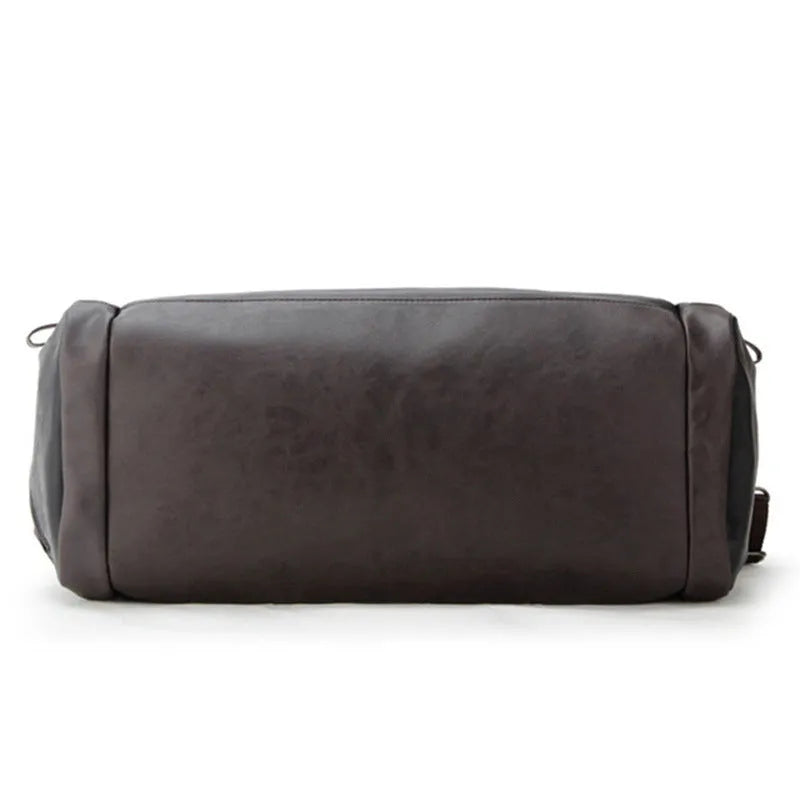Men's fitness large capacity gymnastic valise in breathable PU leather, solid colour, black option