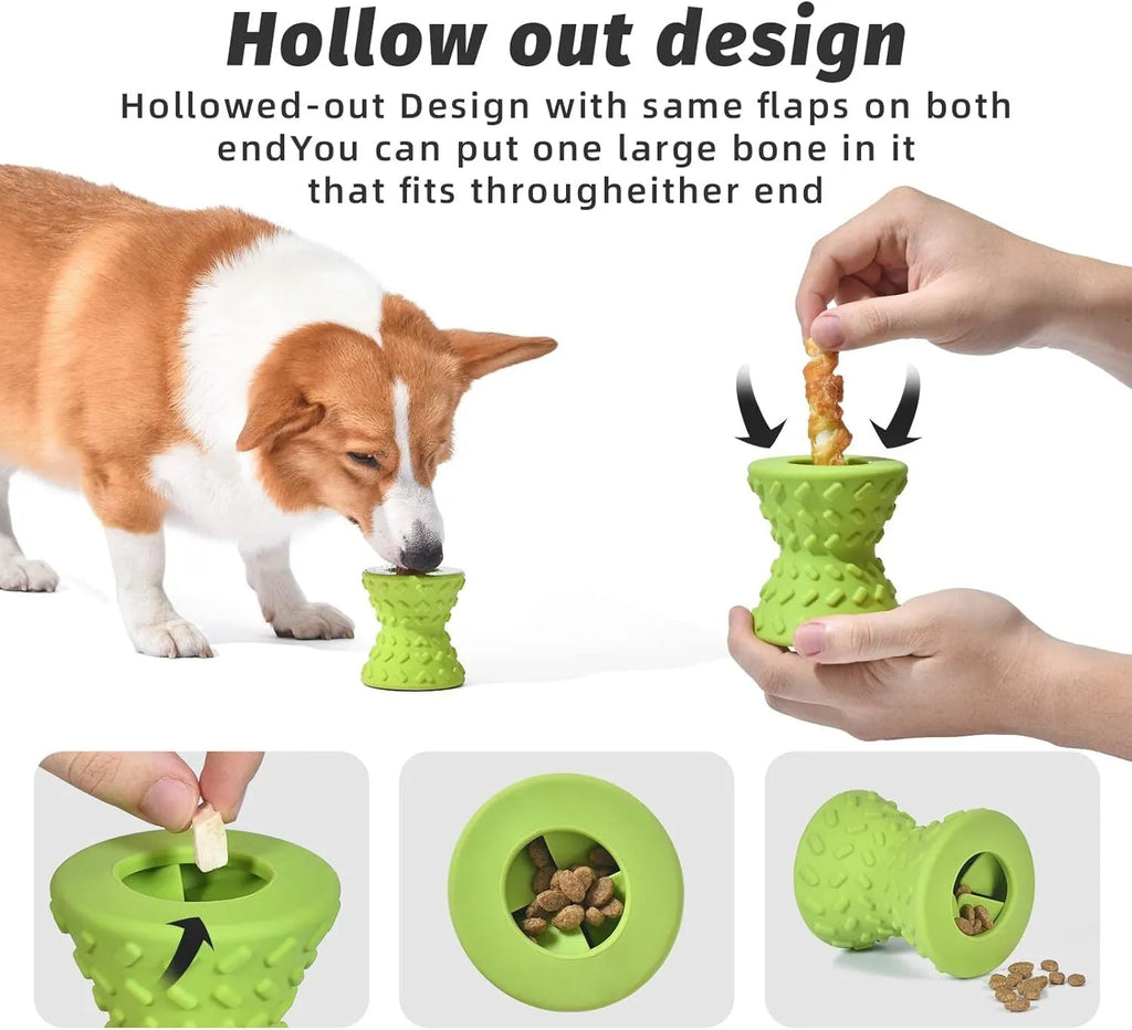 Blue natural rubber interactive treat dispensing dog bone toy for aggressive chewers.