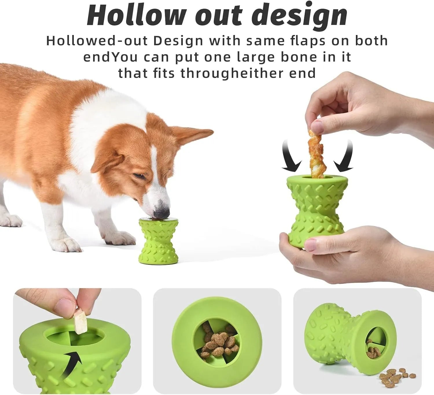 Blue natural rubber interactive treat dispensing dog bone toy for aggressive chewers.