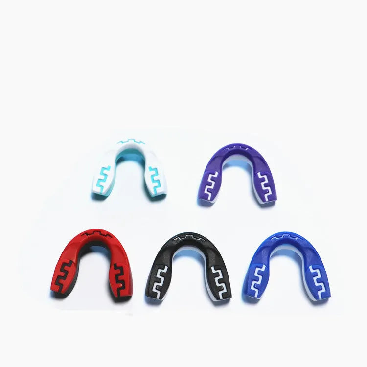 Adult boxing sports mouthguard with printed teeth pattern in black and white colour
